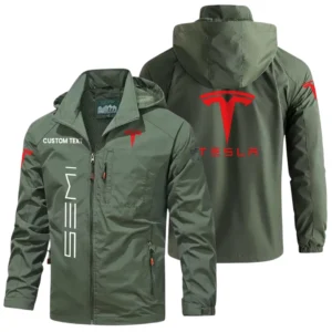 Tesla Semi Exclusive Logo Windbreaker Jacket Hooded Detachable, Outdoor Windproof Running Jacket, Custom Text HIHI130225Y28WJ86TLS