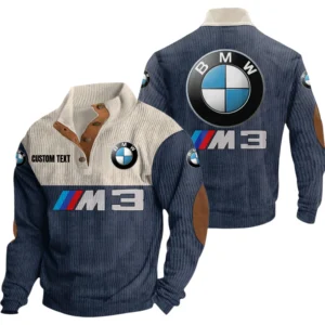 BMW M3 Exclusive Logo Knitted Ribbed Corduroy Sweatshirt Mid Stretch Stand Collar Pullover Sweater, Custom Text HG130325Y32RCSCT2BMW