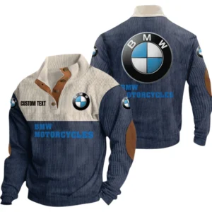 BMW Motorcycles Exclusive Logo Knitted Ribbed Corduroy Sweatshirt Mid Stretch Stand Collar Pullover Sweater, Custom Text HG130325Y32RCSCT4BMW
