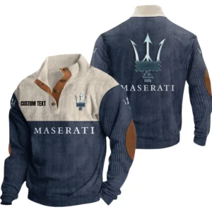 Maserati Exclusive Logo Knitted Ribbed Corduroy Sweatshirt Mid Stretch Stand Collar Pullover Sweater, Custom Text HG150325Y32RCSCT1MAS