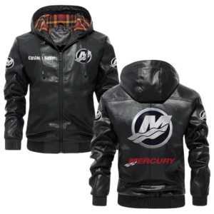 Mercury Marine Exclusive Logo Hooded Jacket PU Leather x Durable Windproof Warm Soft Checkered Lining, Custom Name HG270325Y47JHLCT1MEM