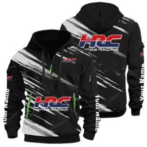 HRC Honda Racing Half Zip Hoodie All Over Prints, Multi-Pockets Custom Name