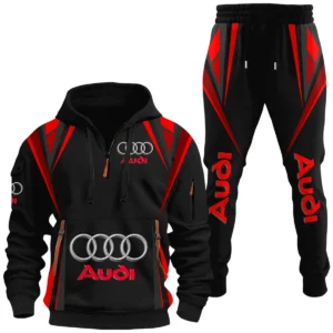 Audi Half Zip Hoodie x Long Pants Set All-over Print, Custom Name