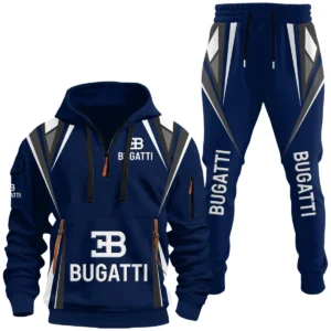 Bugatti Half Zip Hoodie x Long Pants Set All-over Print, Custom Name