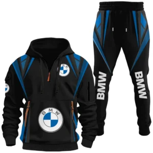 BMW Half Zip Hoodie x Long Pants Set All-over Print, Custom Name