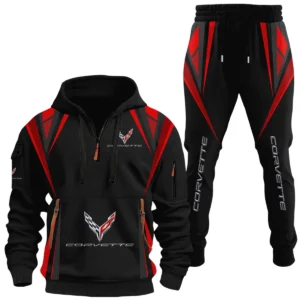 Corvette Half Zip Hoodie x Long Pants Set All-over Print, Custom Name