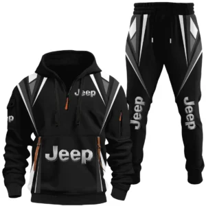 Jeep Half Zip Hoodie x Long Pants Set All-over Print, Custom Name