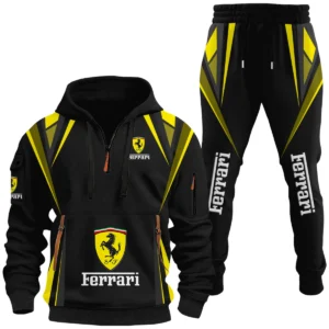 Ferrari Half Zip Hoodie x Long Pants Set All-over Print, Custom Name
