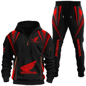 Honda Motor Half Zip Hoodie x Long Pants Set All-over Print, Custom Name