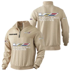 Cadillac Racing Quarter-Zip Sweatshirt Stand Collar Custom Name