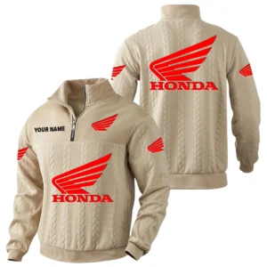 Honda Motor Quarter-Zip Sweatshirt Stand Collar Custom Name