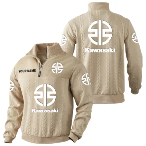 Kawasaki Motors Quarter-Zip Sweatshirt Stand Collar Custom Name