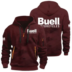Buell Motorcycles Half Zip Hoodie All Over Prints Multi Pockets Custom Name Gift For Fan