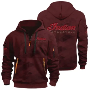 Indian Motorcycle Half Zip Hoodie All Over Prints Multi Pockets Custom Name Gift For Fan